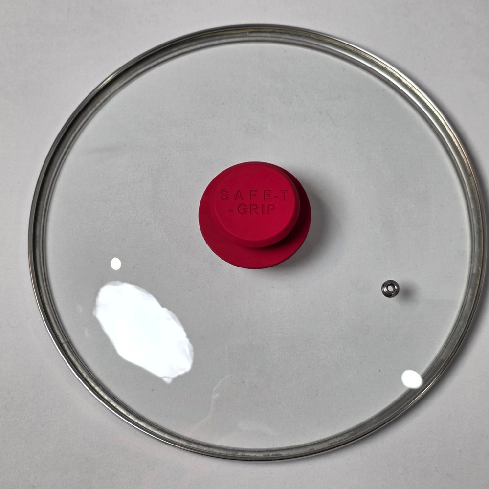 Safe-T-Grip Glass Replacement Lid 10.25in‎ Clear Red Silicone Knob Vent Pot Pan